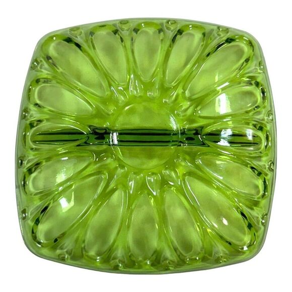 Vintage Indiana Glass Avacado Divided Nut Fruit Dish Candy 7" MCM Retro Design - Picture 3 of 6